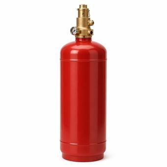 A red fire-suppression agent cylinder
