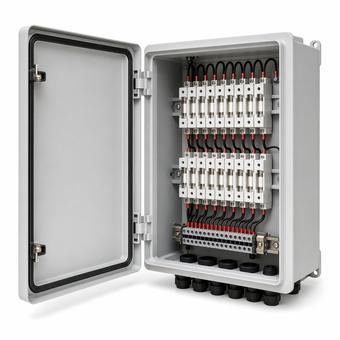 Open DC combiner box with fuses