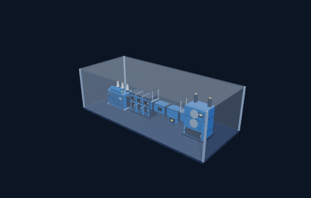 Power equipment laid out inside a containerised POD
